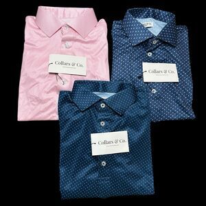 Collars & Co Polo Shirt Mens Small Blue Pink Lot of 3 Office Preppy Career NWT